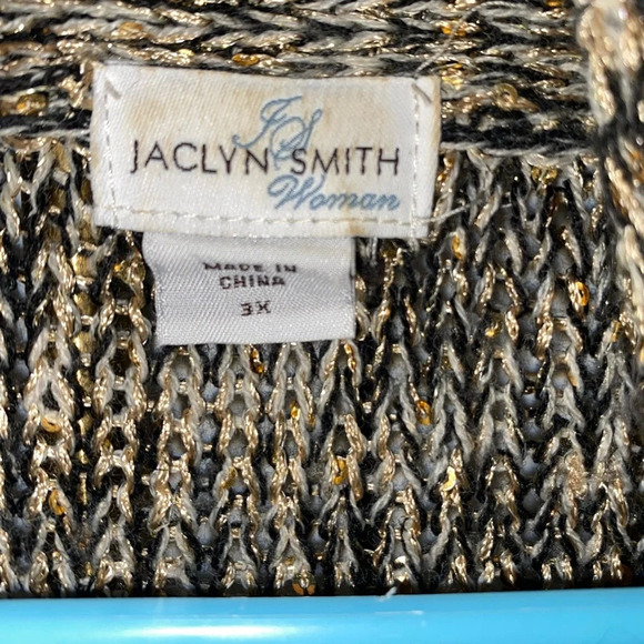 Vtg jaclyn smith plus size black Gold Sequin cardigan Fall Holiday Christmas - Picture 10 of 10